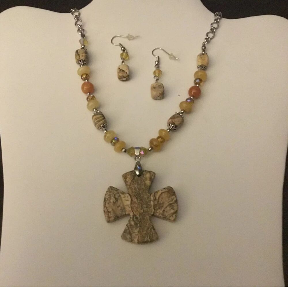 NEW~Genuine Jasper & Jade Maltese Cross Set